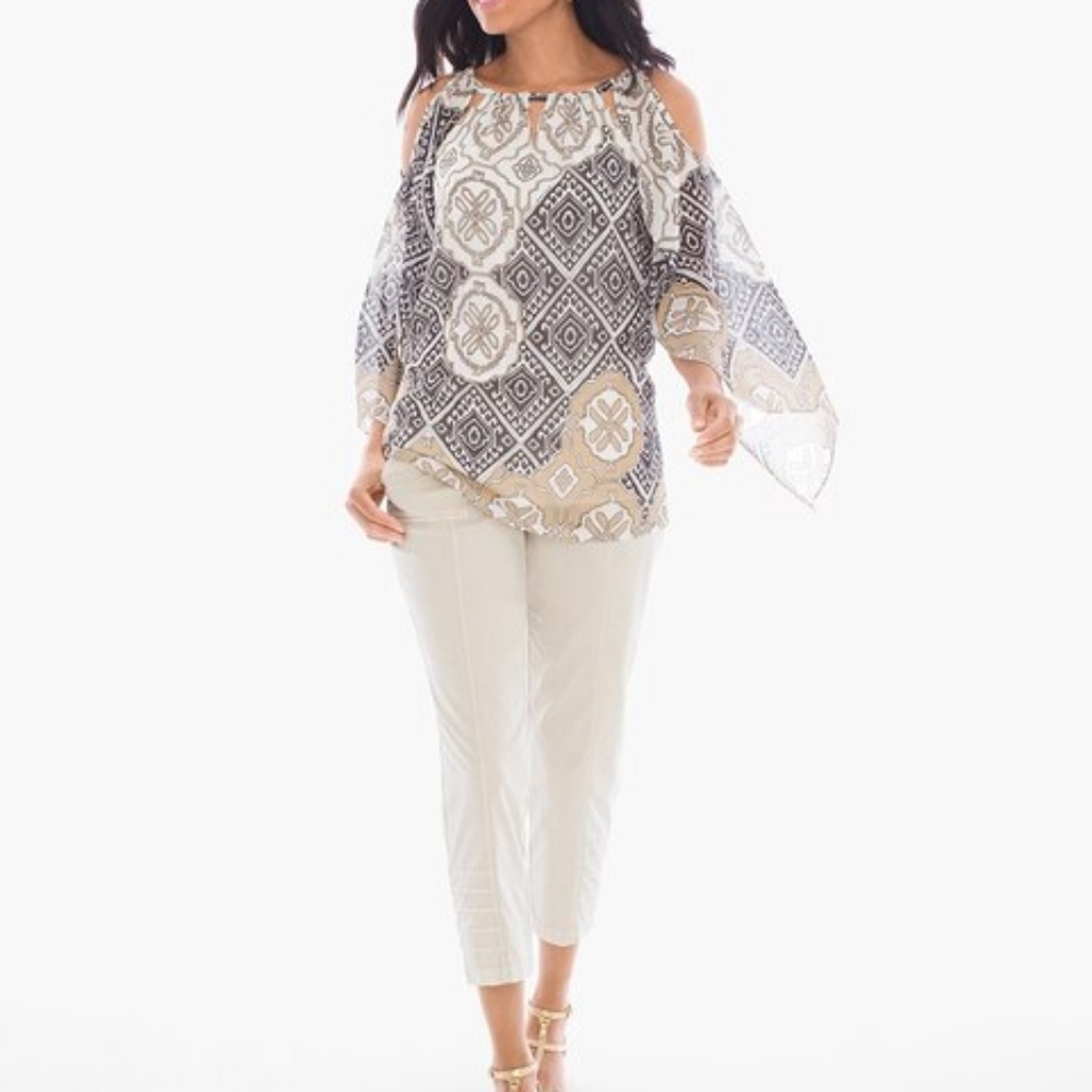 Chico's Eclectic Medallions Cold Shoulder Tunic Top